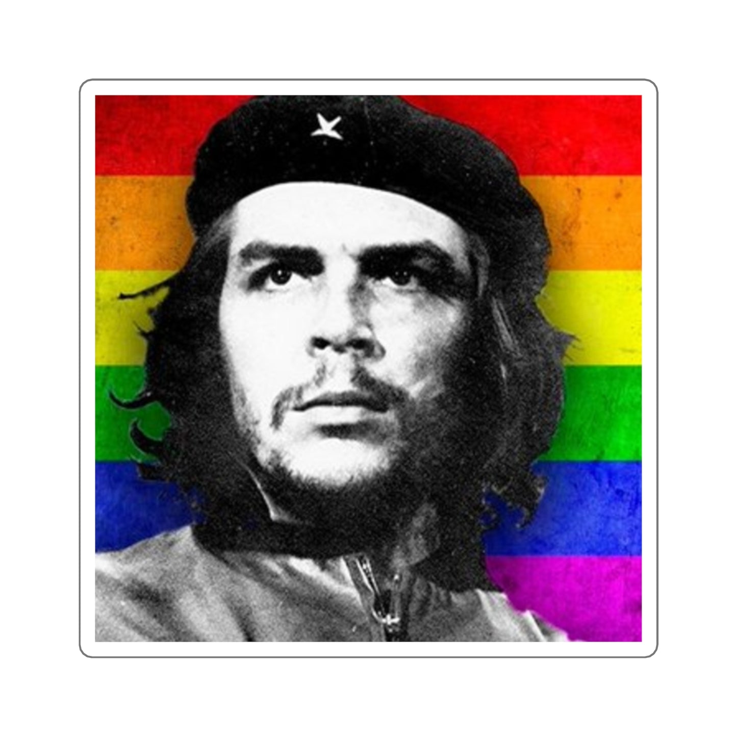 Che Guevara Rainbow Flag Square Sticker — LGBTQ Pride Revolution Decal